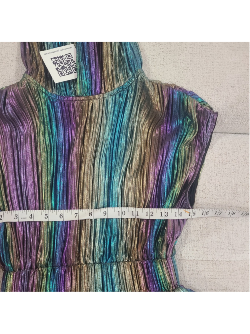 NEW Queen of Sparkles Girls Iridescent Metallic Rainbow Hooded Dress Size L - Picture 8 of 10